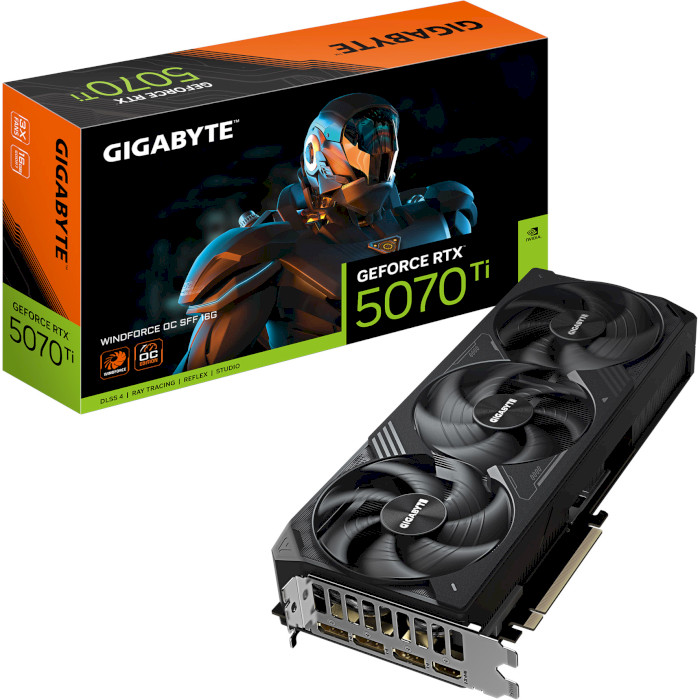 Изображение Видеокарта GIGABYTE NVIDIA GeForce RTX 5070 Ti WINDFORCE OC SFF 16GB 256bit 2497/28000MHz (GV-N507TWF3OC-16GD)