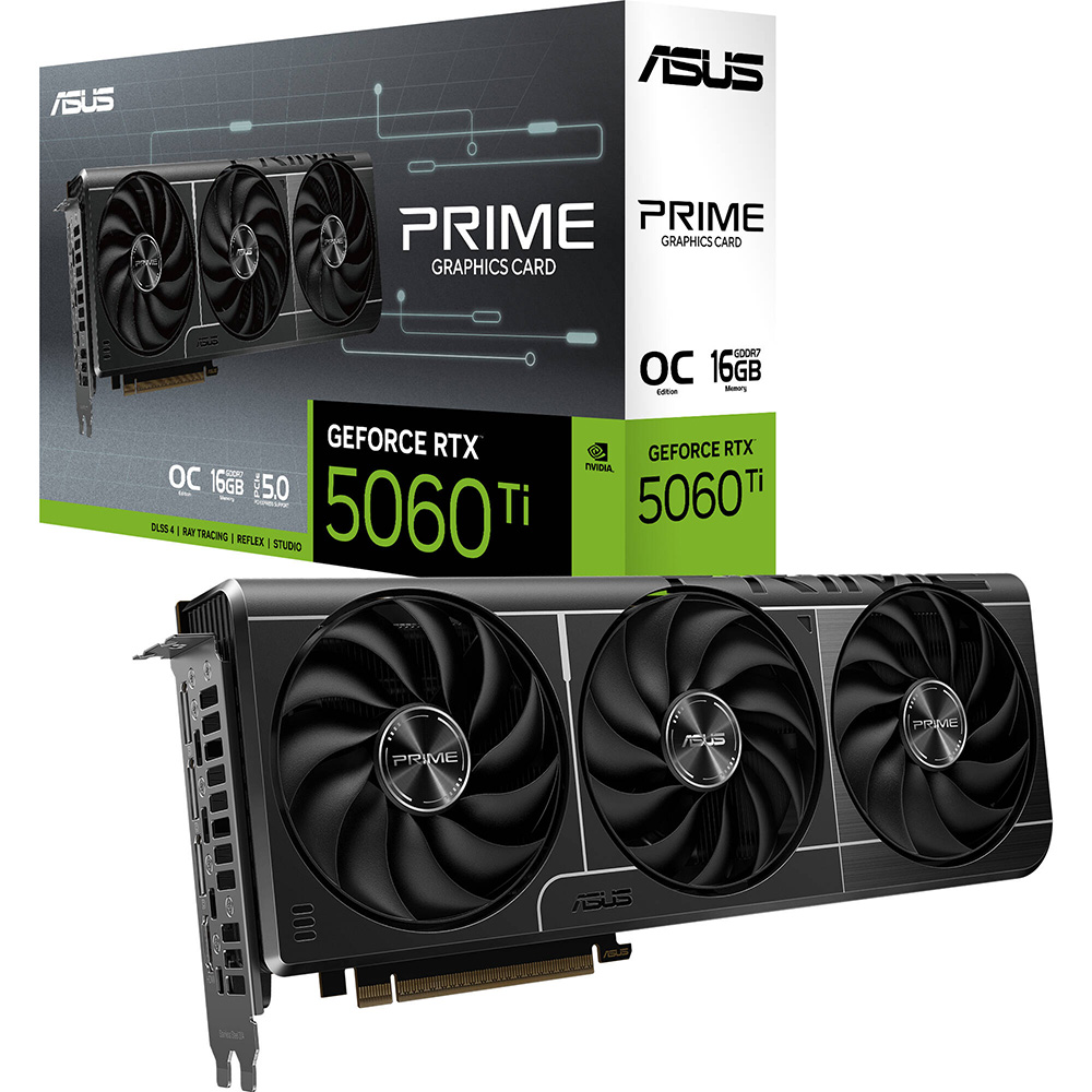 Замовити Відеокарта ASUS NVIDIA PRIME GeForce RTX 5060 Ti 16ГБ 128 біт 2617/1750МГц (PRIME-RTX5060TI-O16G)
