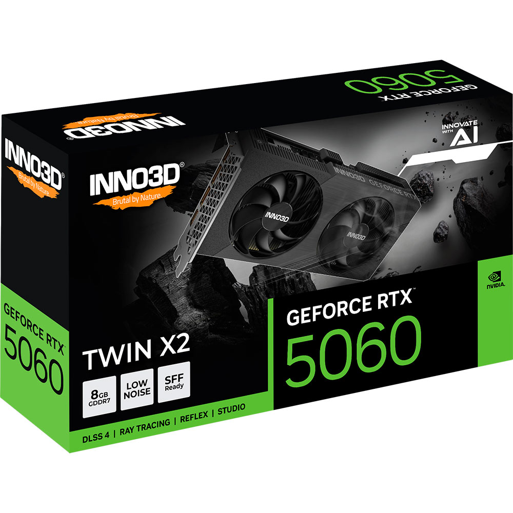 Відеокарта INNO3D GeForce RTX5060 TWIN X2 8GB 128bit 2280/28000MHz (N50602-08D7-195071N) Об'єм вбудованої пам'яті, Гб 8