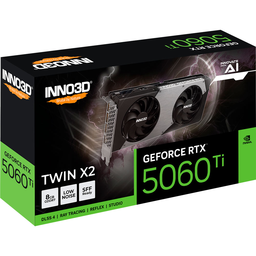 Відеокарта INNO3D GeForce RTX5060 Ti TWIN X2 8GB 128bit 2407/28000MHz (N506T2-08D7-193075N) Об'єм вбудованої пам'яті, Гб 8
