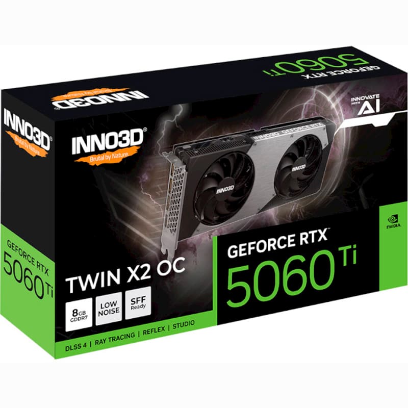 Відеокарта INNO3D GeForce RTX5060 Ti 8GB 128Bit 2407/28000MHz TWIN X2 OC (N506T2-08D7X-193075N) Об'єм вбудованої пам'яті, Гб 8