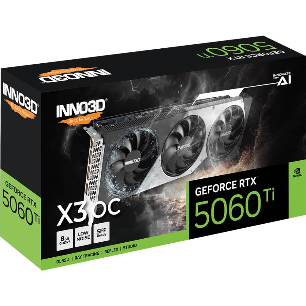 Відеокарта INNO3D GeForce RTX5060 Ti X3 OC 8GB GDDR7 128bit (N506T3-08D7X-193075L) Об'єм вбудованої пам'яті, Гб 8