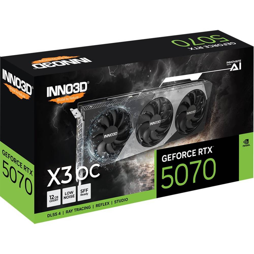 Відеокарта INNO3D GeForce RTX5070 X3 OC 12GB GDDR7 192bit (N50703-12D7X-195064L) Об'єм вбудованої пам'яті, Гб 12