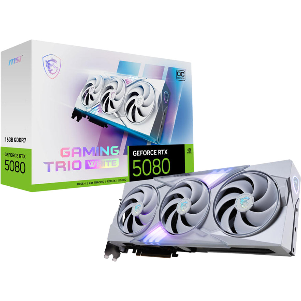 Фото Відеокарта MSI GeForce RTX 5080 GAMING TRIO OC WHITE 16GB GDDR7 256bit 2700/30000MHz (912-V531-049)