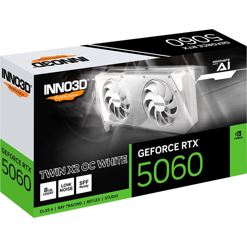 Замовити Відеокарта INNO3D GeForce RTX5060 8GB 128bit 2280/28000MHz TWIN X2 OC WHITE (N50602-08D7X-195070W)