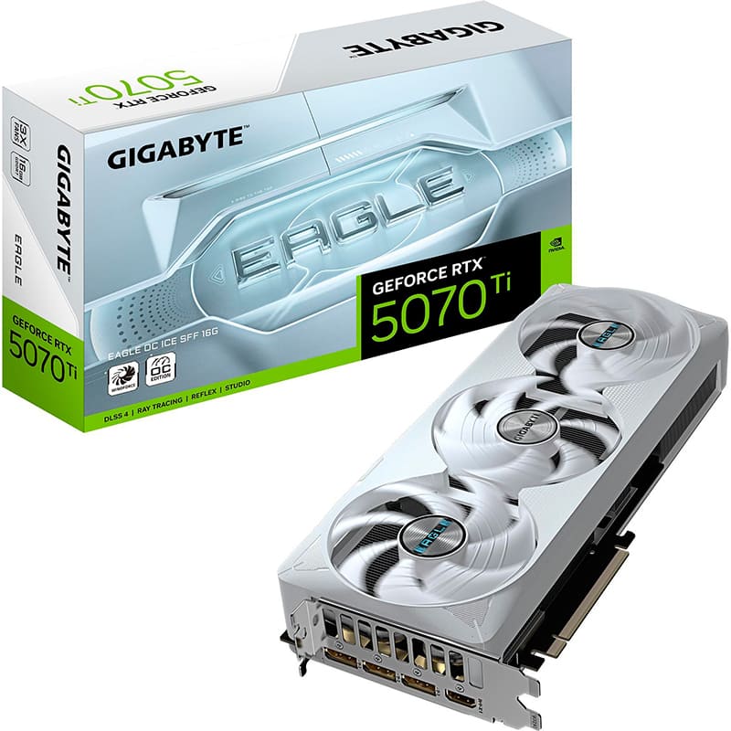 Изображение Видеокарта GIGABYTE GeForce RTX 5070 TI 16GB 256bit 2452/28000MHz EAGLE OC ICE SFF (GV-N507TEAGLEOC ICE-16GD)