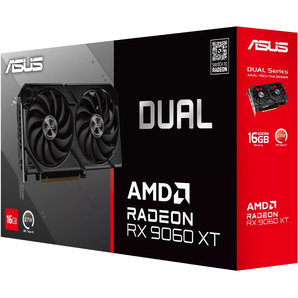 В Фокстрот Видеокарта ASUS Radeon RX 9060 XT Dual 16GB 128bit 3250/20000MHz (90YV0LG2-M0NA00)