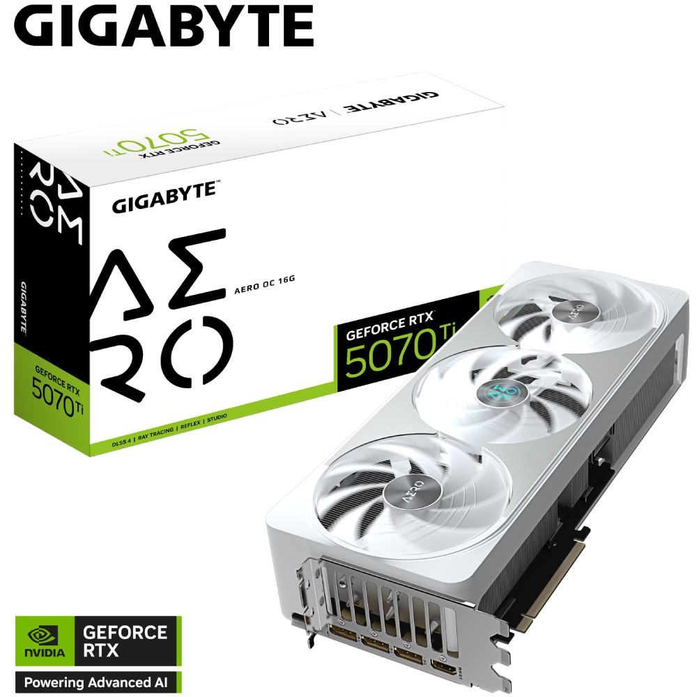 Изображение Видеокарта GIGABYTE GeForce RTX 5070 Ti 16GB 128bit 2588/28000MHz AERO OC (GV-N507TAERO OC-16GD)