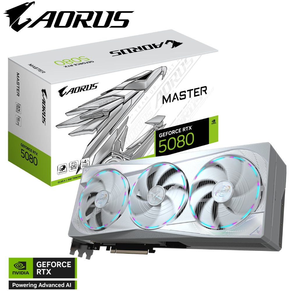 Зображення Відеокарта GIGABYTE GeForce RTX 5080 16GB 256bit 2805/30000MHz AORUS MASTER ICE (GV-N5080AORUSM ICE-16GD)