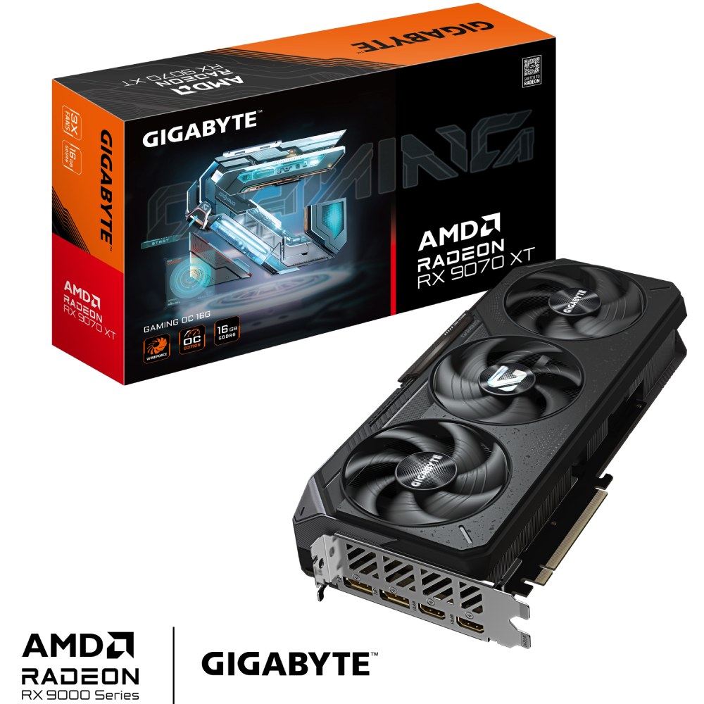 Изображение Видеокарта GIGABYTE Radeon RX 9070 XT 16GB 256bit 2520/20000MHz GAMING OC (GV-R9070XTGAMING OC-16GD)