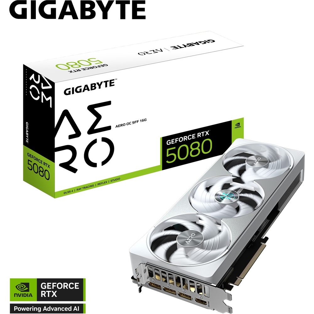 В Украине Видеокарта GIGABYTE GeForce RTX 5080 Aero OC SFF 16GB 256bit 2617MHz (GV-N5080AERO OC-16GD)