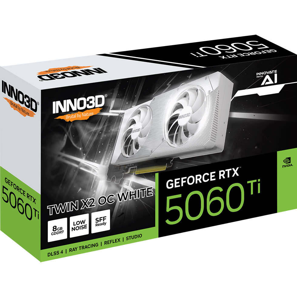 Видеокарта INNO3D GeForce RTX 5060 Ti 8Gb 128Bit (N506T2-08D7X-193075W) Объем встроенной памяти, Гб 8