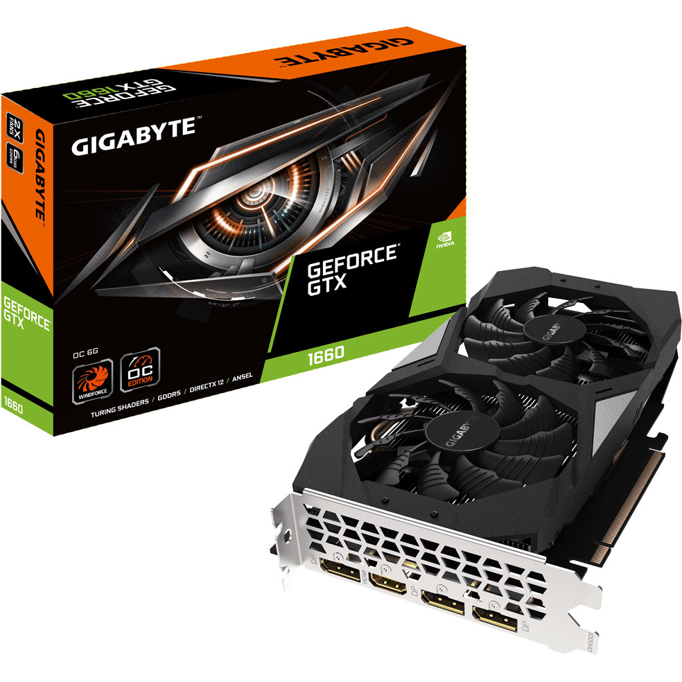 Зовнішній вигляд Відеокарта GIGABYTE GeForce GTX1660 6GB 192Bit 1830/8002Mhz (GV-N1660OC-6GD)