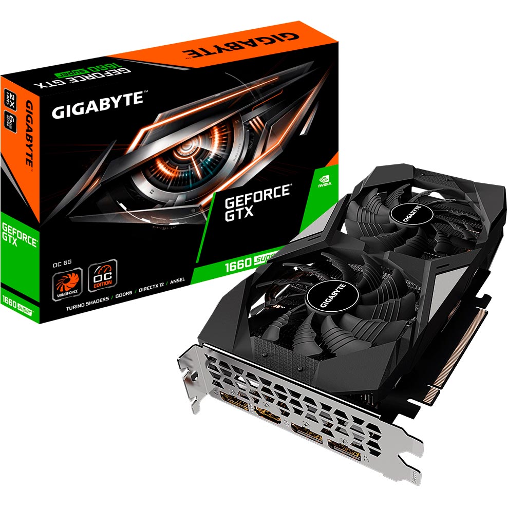 Зовнішній вигляд Відеокарта GIGABYTE GeForce GTX 1660 SUPER 6GB 192Bit 1830/14000Mhz (GV-N166SOC-6GD)