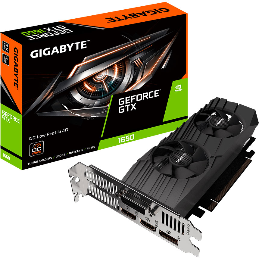 Зовнішній вигляд Відеокарта GIGABYTE GeForce GTX1650 4GB 128Bit 1620/12000Mhz LP (GV-N1656OC-4GL)