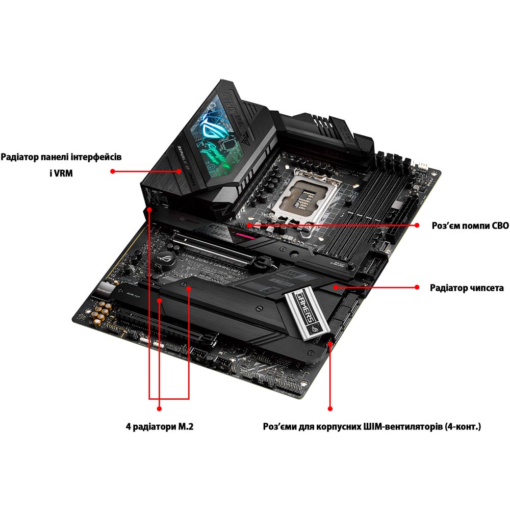 Материнская плата ASUS STRIX Z690-F Gaming Wi-Fi Поддерживаемые процессоры 12-е поколение Intel Core, Pentium, Celeron