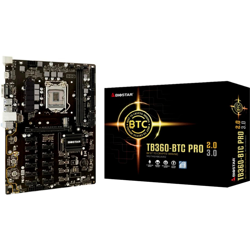 Материнская плата BIOSTAR TB360-BTC PRO 3.0 Поддерживаемые процессоры 9th Gen Intel Core i9, 9th & 8th Intel Core i7 / i5 / i3 / Pentium / Celeron processor, 8th Generation Intel Core Processor 300-Series.