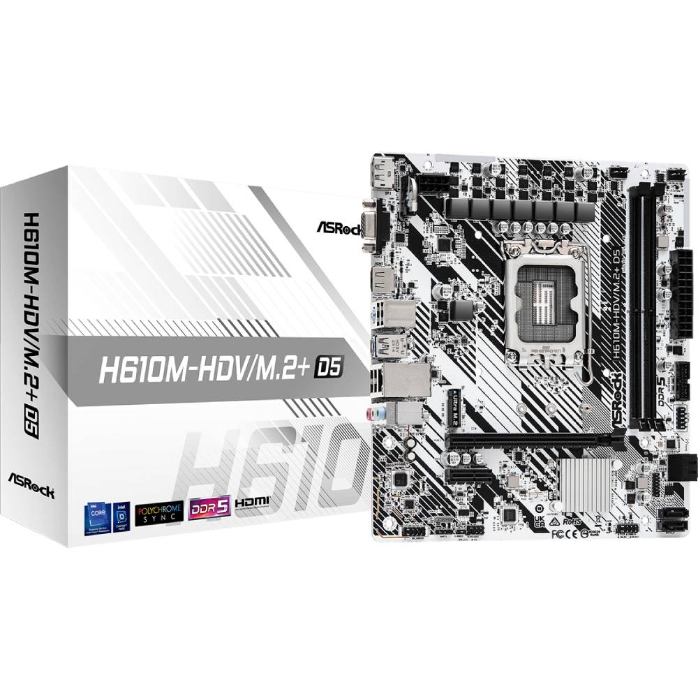 Материнська плата ASROCK H610M (H610M-HDV/M.2+ D5) Чіпсет Intel H610