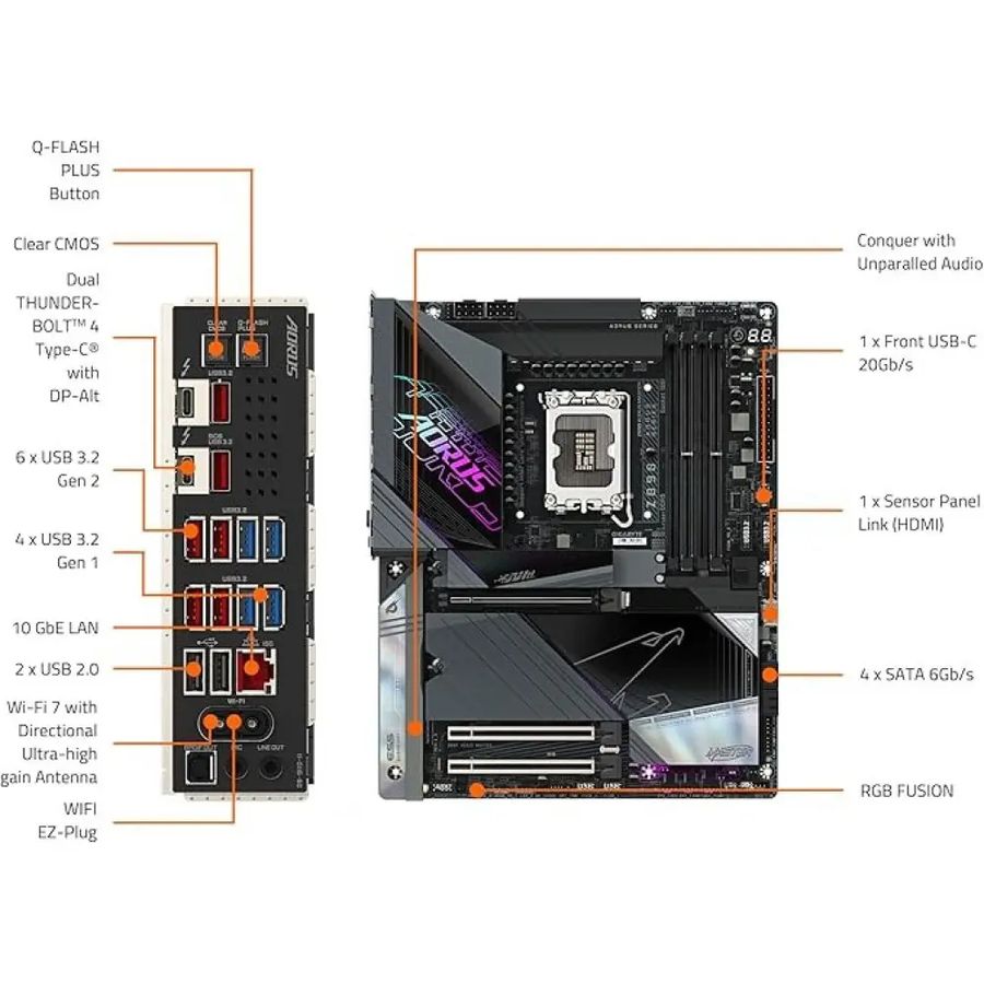 Материнська плата GIGABYTE Z890 AORUS MASTER Роз'ємів на задній панелі USB 4 Gen 3 x 2 Type-C  2