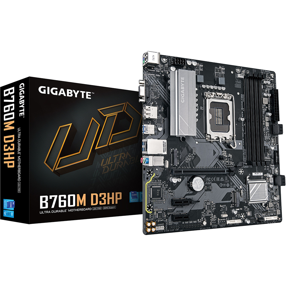 Материнська плата GIGABYTE B760M D3HP DDR4 Підтримувані процесори 14-е, 13-е и 12-е поколения Intel Core i9/i7/i5/i3/Pentium/Celeron