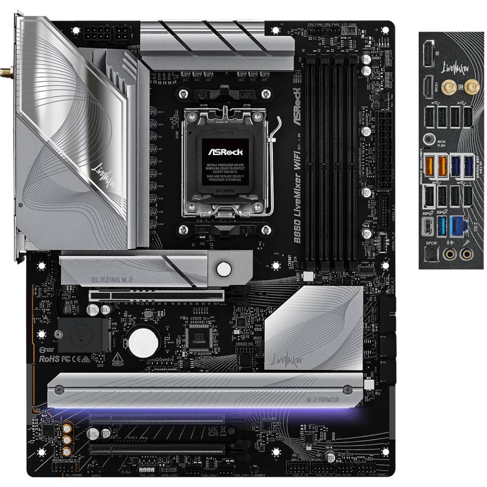 Материнcкая плата ASROCK sAM5 AMD 4xDDR5 (B850 LIVEMIXER WIFI) Чипсет AMD B850