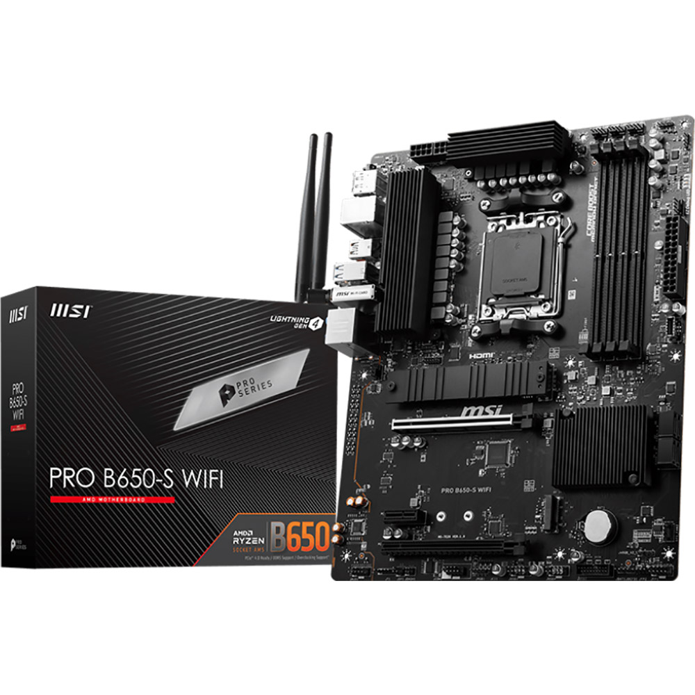 Материнская плата MSI 4DDR5/4SATA PRO B650-S WIFI Поддерживаемые процессоры AMD Ryzen™ 9000/ 8000/ 7000 Series Desktop Processors