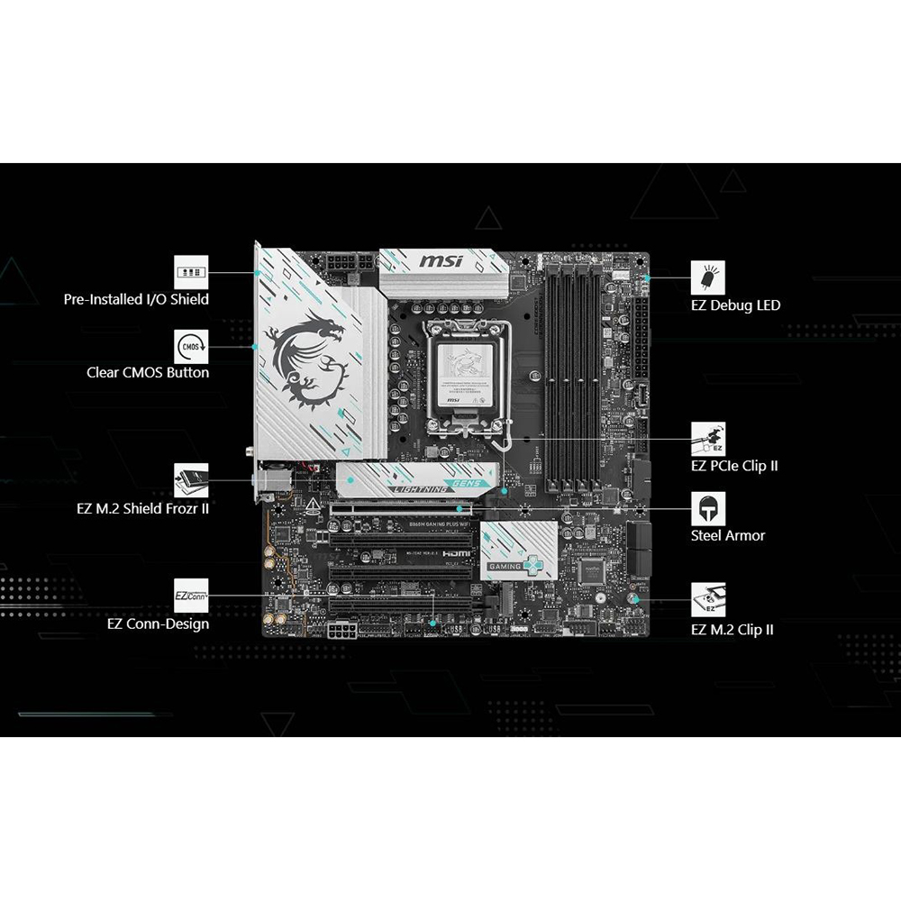 Зовнішній вигляд Материнська плата MSI B860 Gaming Plus WiFi Socket 1851 (B860 GAMING PLUS WIFI)