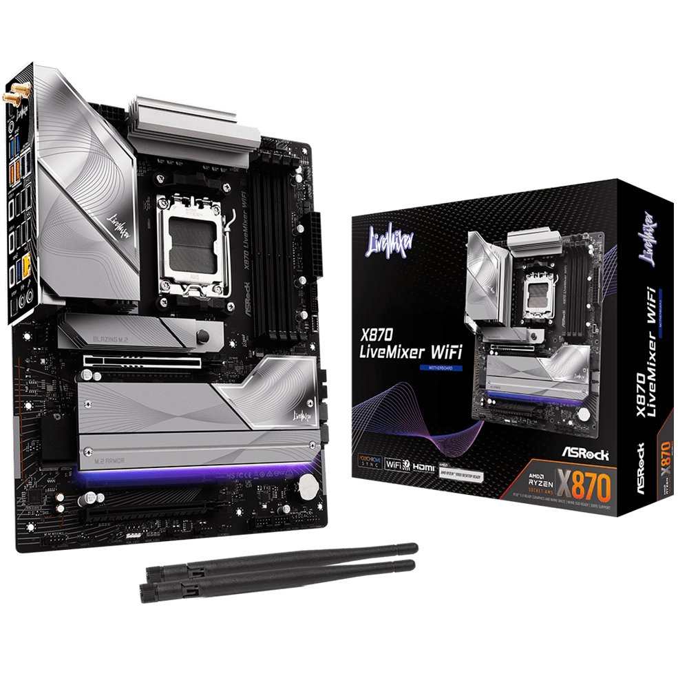 Материнская плата ASROCK X870 LiveMixer WIFI Поддерживаемые процессоры AMD Ryzen 9000, 8000 и 7000 Series Processors