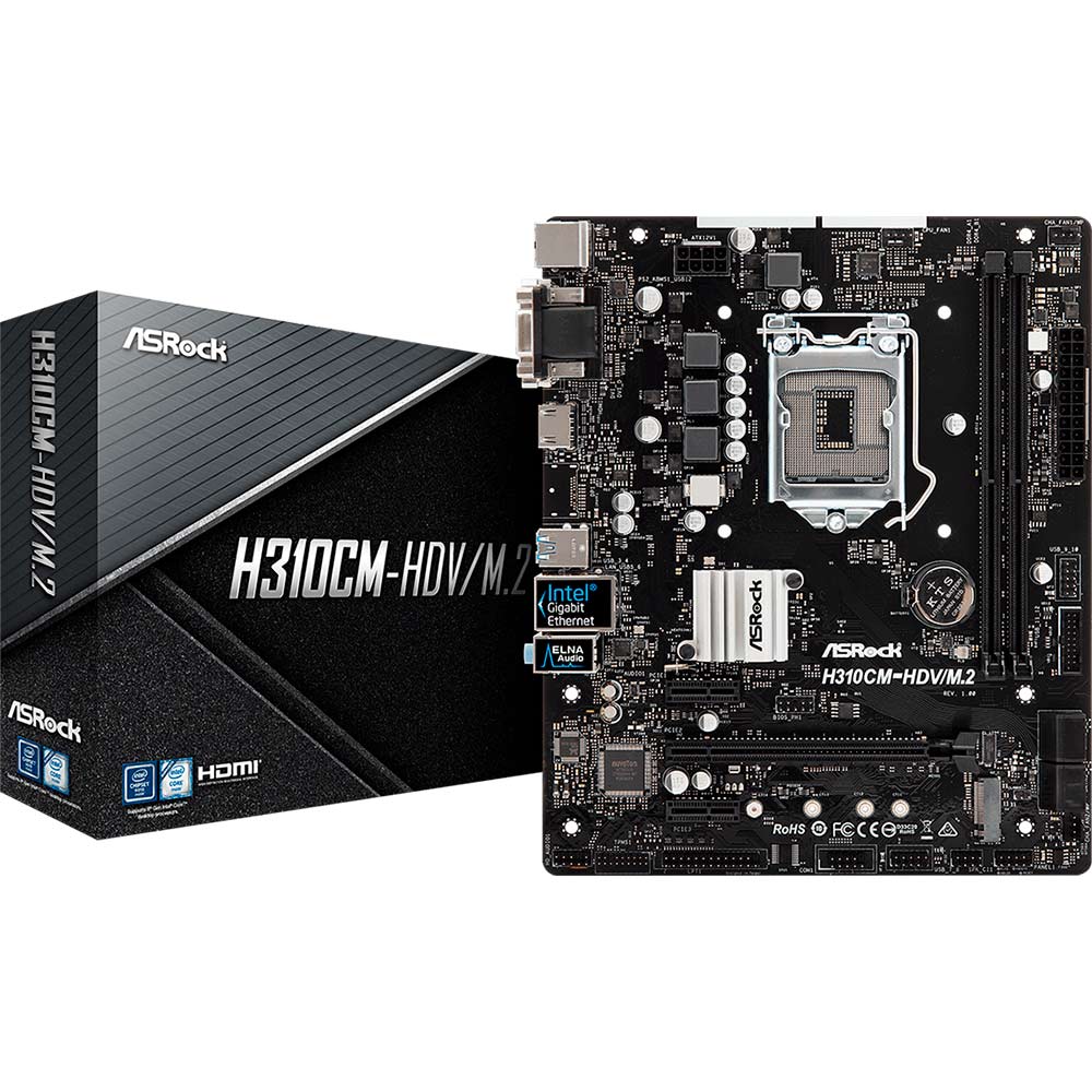 Материнская плата ASROCK H310CM-HDV/M.2 Поддерживаемые процессоры Core i7 / i5 / i3 8/9-го поколения