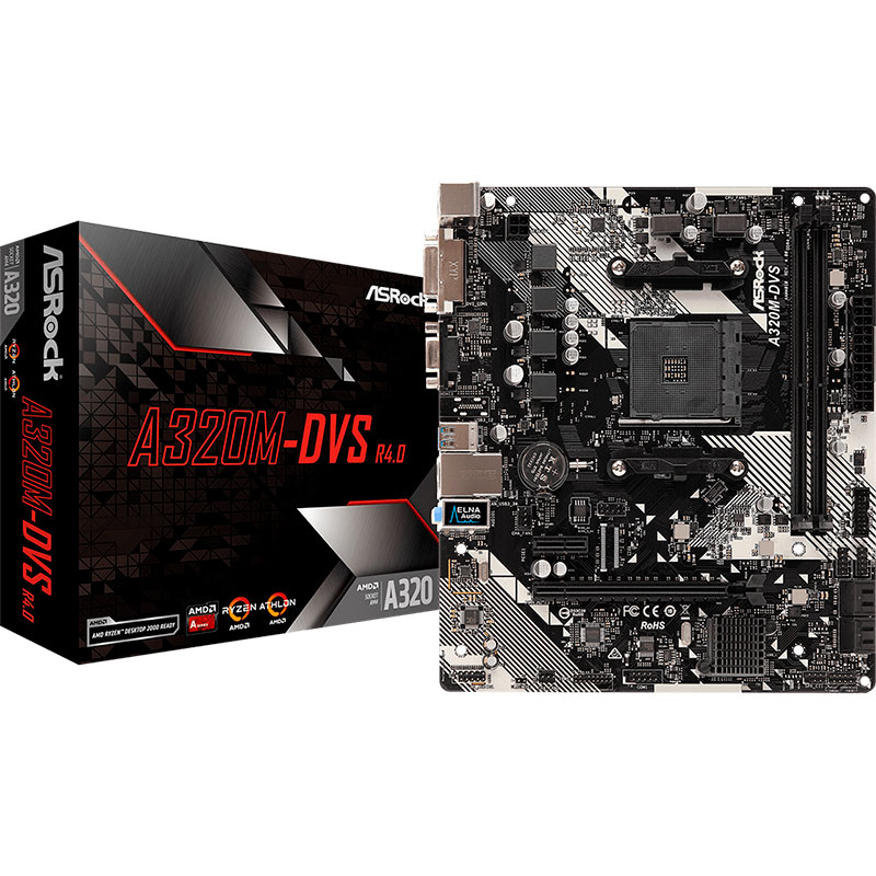 Материнская плата ASROCK A320M-DVS R4.0 Поддерживаемые процессоры Ryzen 1-го и 2-го поколений / Ryzen с графикой Radeon Vega