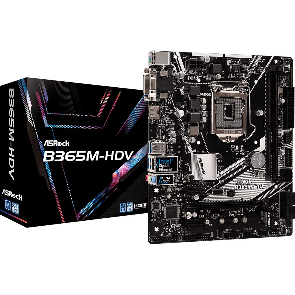 Материнская плата ASROCK B365M-HDV Поддерживаемые процессоры Intel Core 8-го/9-го поколения / Pentium Gold / Celeron