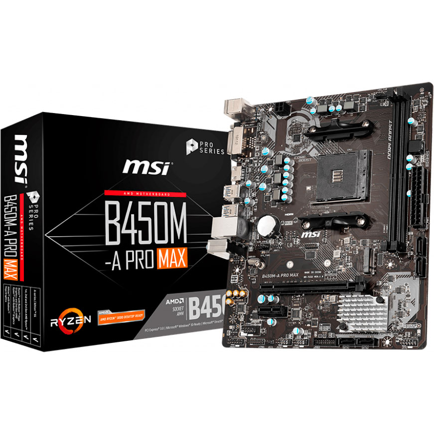 Материнская плата MSI B450M-A PRO MAX Поддерживаемые процессоры Ryzen 1-го и 2-го поколений / Ryzen с графикой Radeon Vega