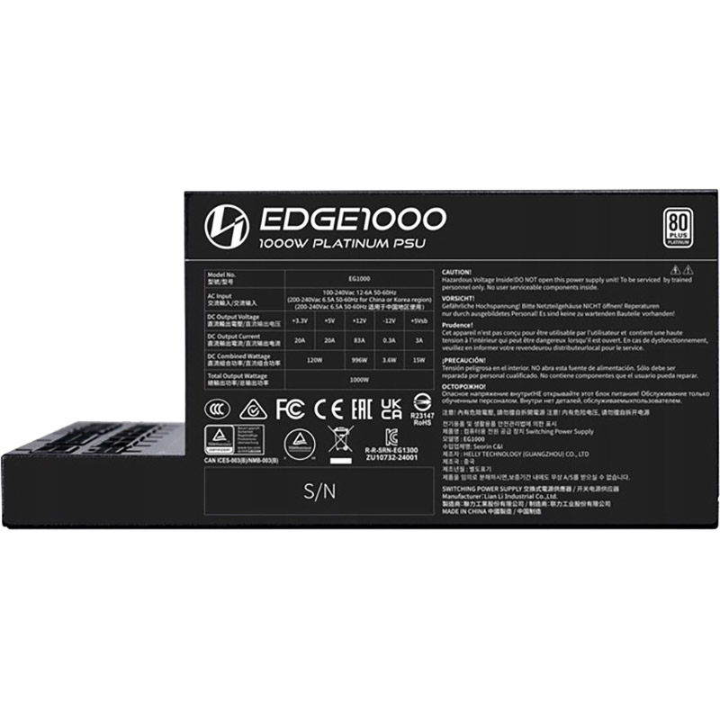 Фото Блок питания LIAN LI EDGE1000 1000Вт Black (G9P.EG1000.BE00.EU)