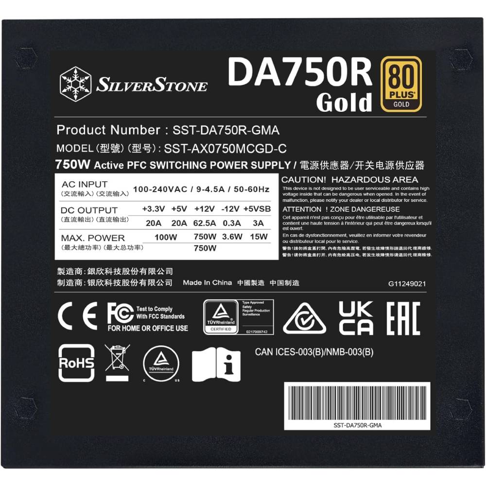 Блок живлення SilverStone Decathlon 750W (SST-DA750R-GMA) Корекція коефіцієнта потужності PFC   активна