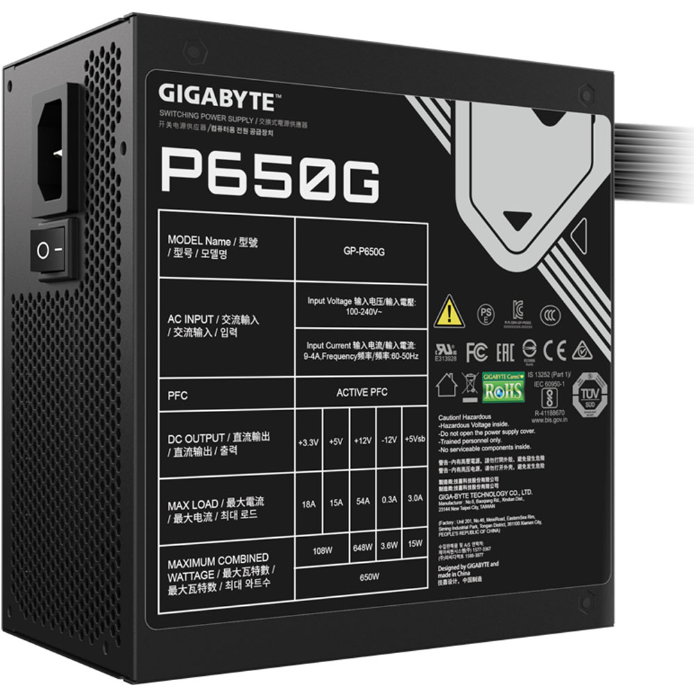 Блок живлення GIGABYTE 650W 80 Gold Pluse 120 мм (P650G) Форм-фактор ATX