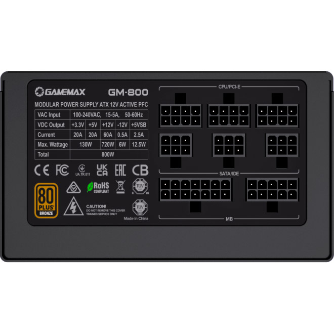 Заказать Блок питания GAMEMAX ATX 800W 80 Bronze (GM-800 Modular)
