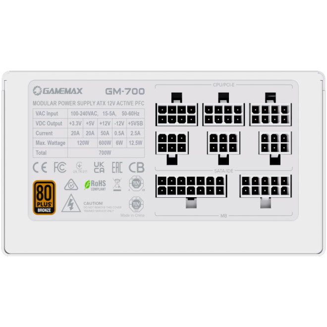 Блок живлення GAMEMAX ATX 700W 80 Bronze (GM-700 Modular white) Потужність 700