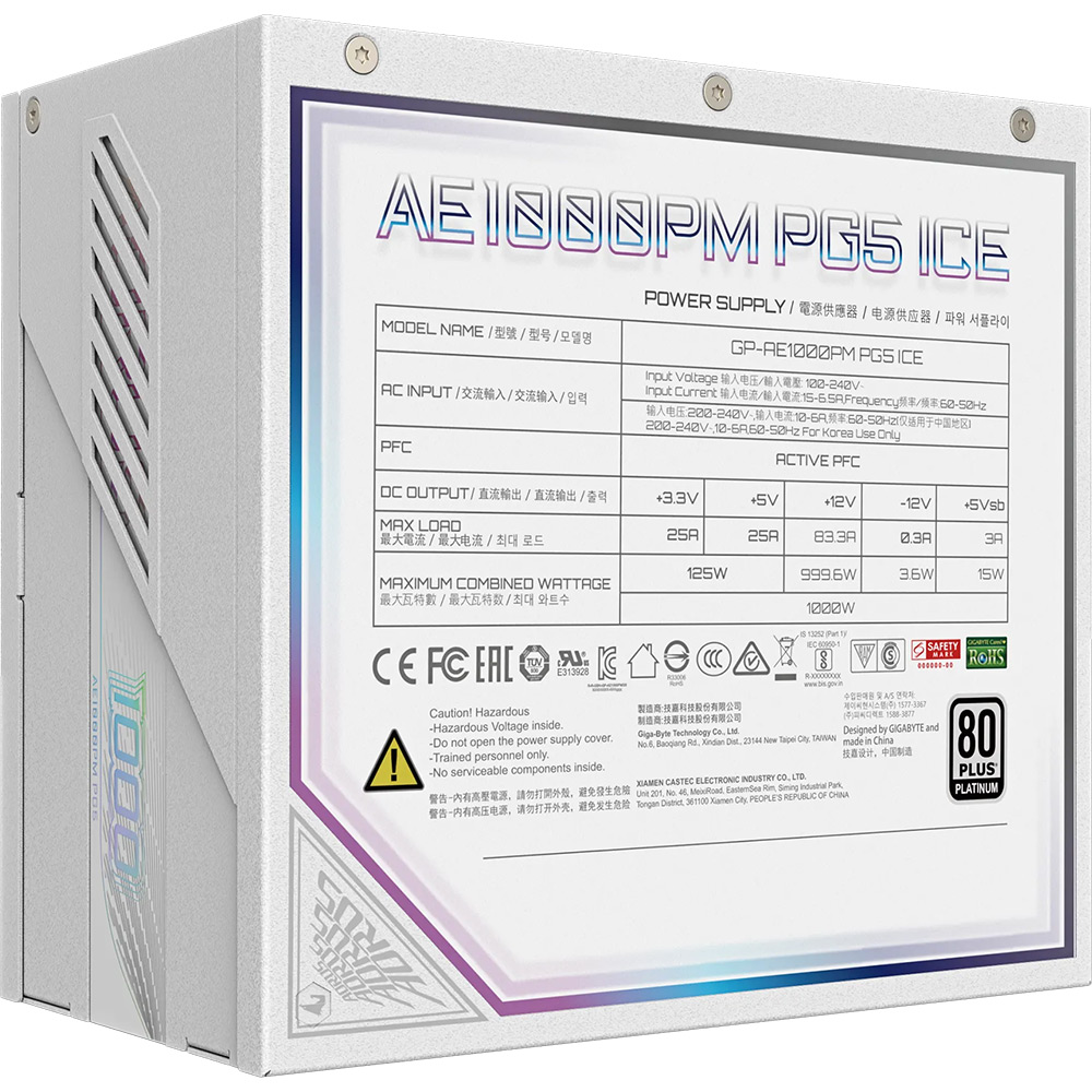 Внешний вид Блок питания GIGABYTE ATX3.0 1000W GP-AE1000PM PG5 ICE