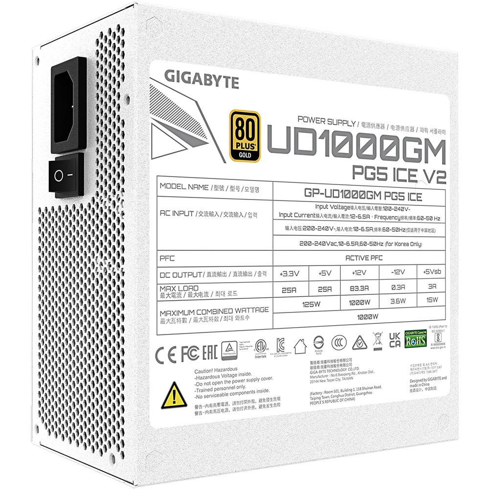 Зовнішній вигляд Блок живлення GIGABYTE ATX3.1 1000W GP-UD1000GM PG5 ICE