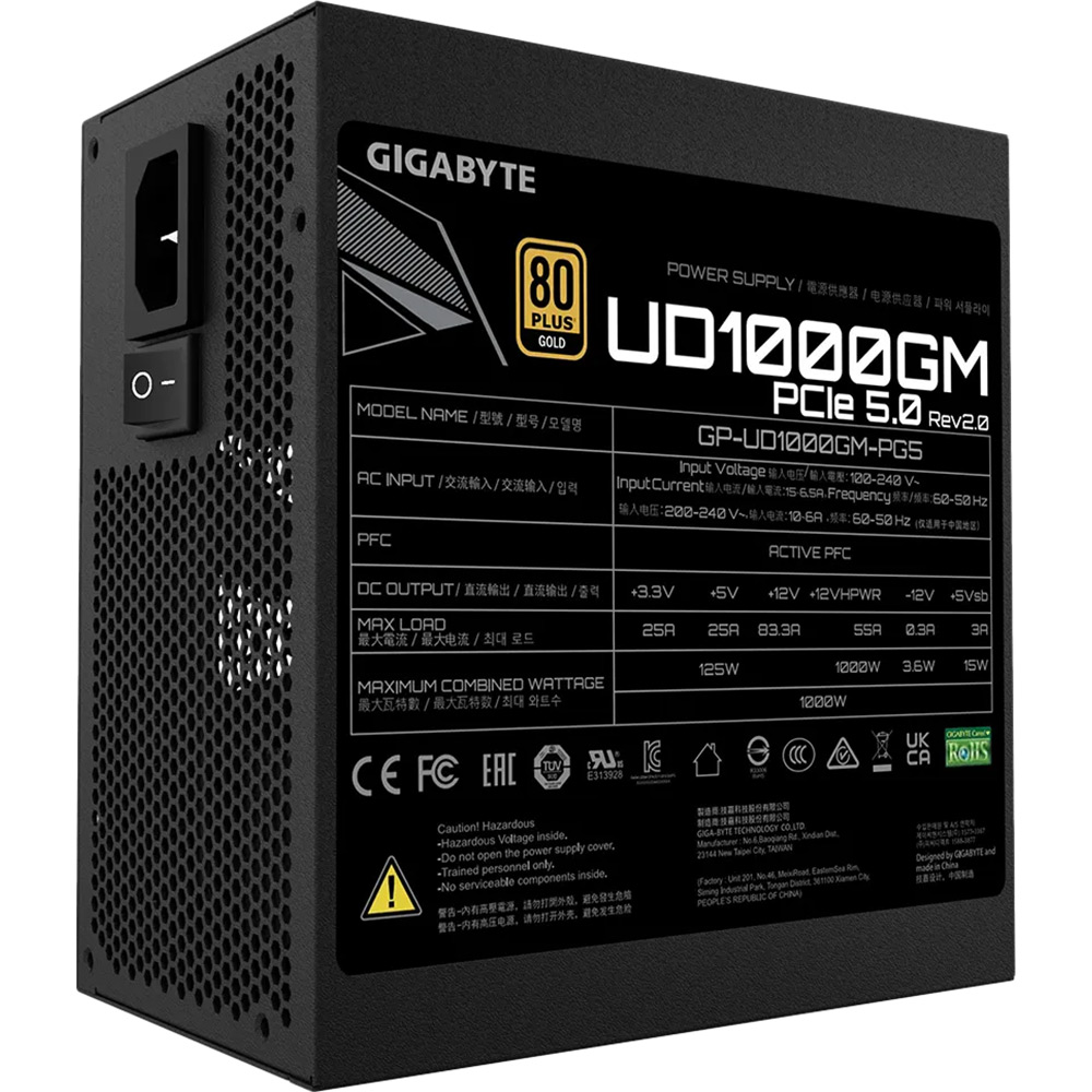 Блок живлення GIGABYTE ATX3.1 1000W GP-UD1000GM PG5 V2 Корекція коефіцієнта потужності PFC   активна