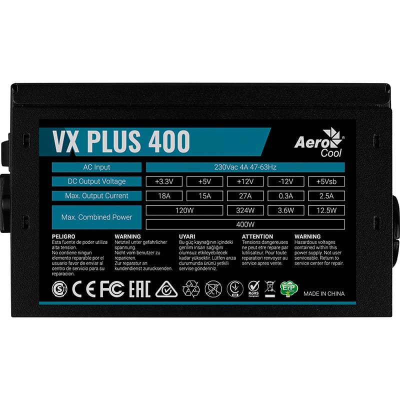 Зовнішній вигляд Блок живлення AEROCOOL VX Plus Stealth 400W (ACPN-VS40NEY.12)