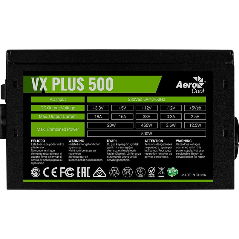 Блок живлення AEROCOOL VX Plus Stealth 500W (ACPN-VS50NEY.12) Форм-фактор ATX
