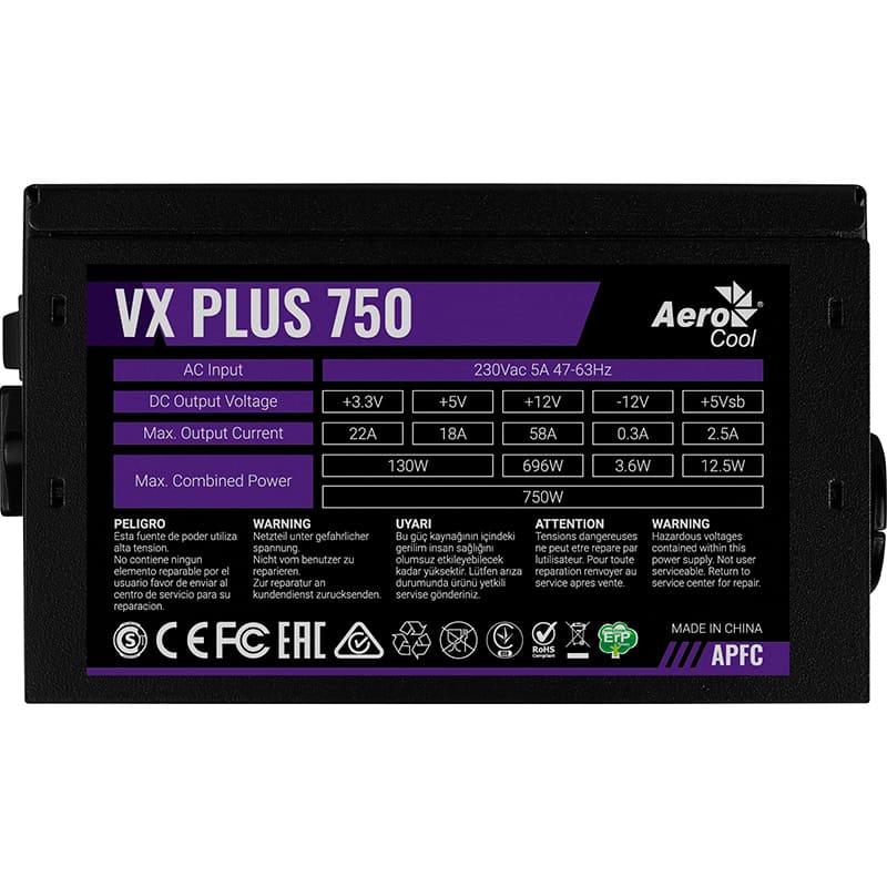 Блок живлення AEROCOOL VX Plus Stealth 750W (ACPN-VS75AEY.12) Форм-фактор ATX