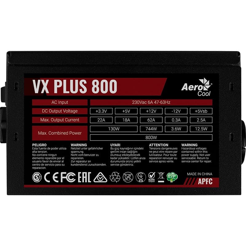 Блок живлення AEROCOOL VX Plus Stealth 800W (ACPN-VS80AEY.12) Форм-фактор ATX