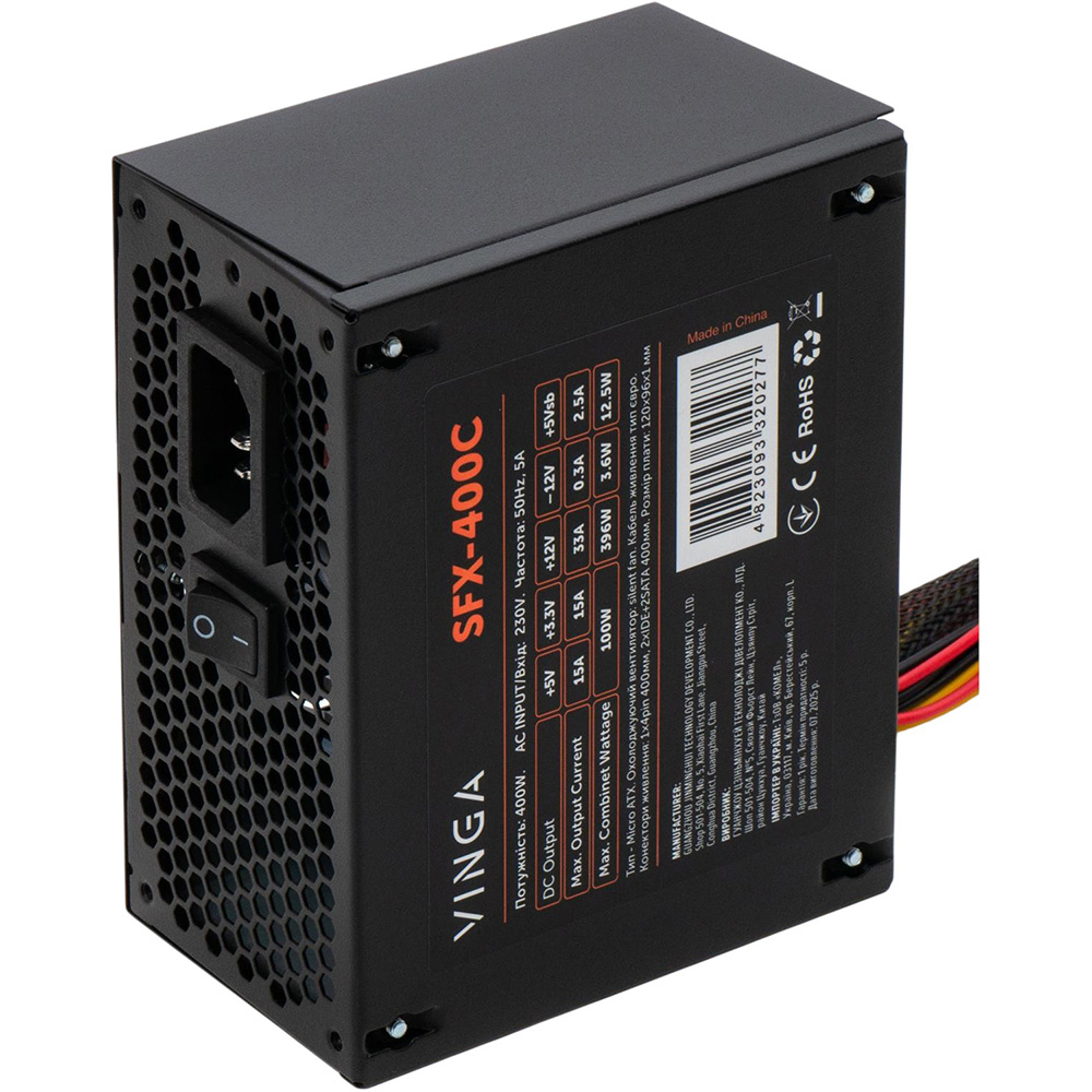 Зовнішній вигляд Блок живлення VINGA 400W ОЕМ (SFX-400С)