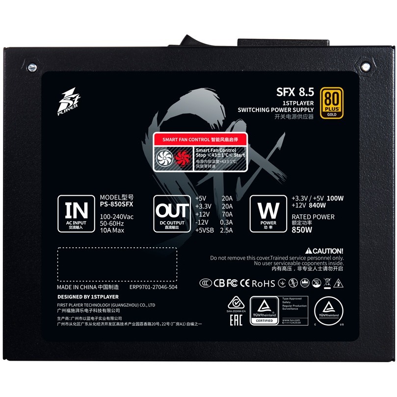Внешний вид Блок питания 1STPLAYER PS-850SFX (SFX-GLD-850-BK-EU)