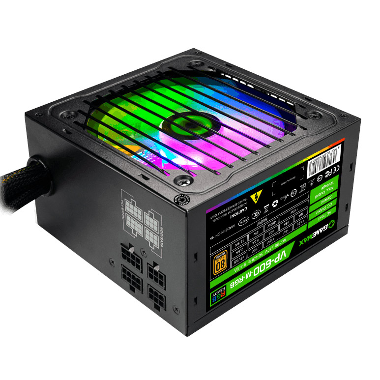 

Блок питания GAMEMAX 600W (VP-600-M-RGB), 600W, RGB, APFC, 80+ (VP-600-M-RGB)