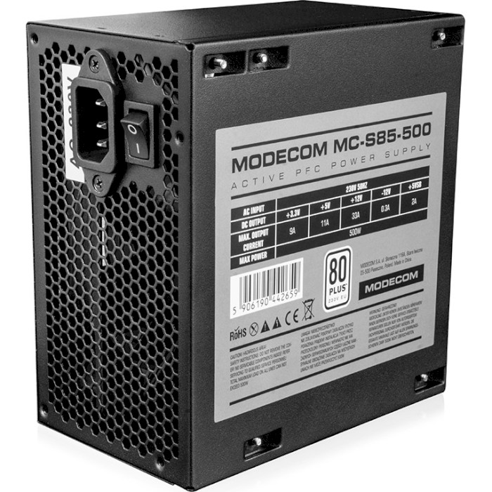 Блок питания MODECOM 500W MC-500-85 (ZAS-MC85-CL-500-ATX-APFC) Форм-фактор ATX