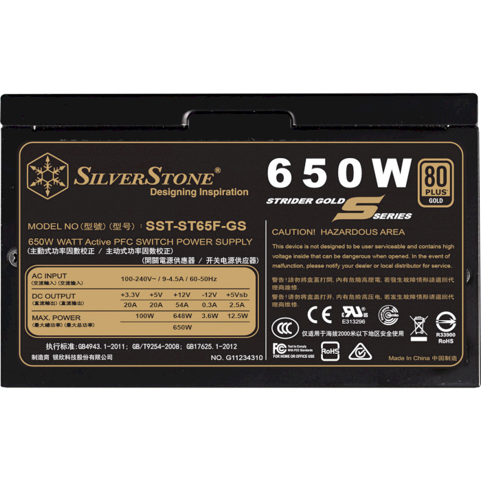 Блок живлення SILVERSTONE STRIDER ST65F-GS V1.1 (SST-ST65F-GS) Корекція коефіцієнта потужності PFC   активна