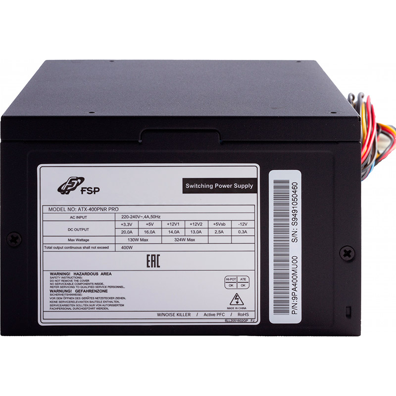 Блок питания FSP 400W ATX-400W PNR PRO 120mm silent fan Коррекция коэффициента мощности PFC   активная